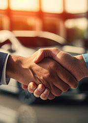 Handshake between a professional seller and an excited buyer at